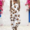 Damen Große Größen Weiß Ärmellos Mit Breiten Trägern Quadratischer Ausschnitt Halloween Aufdruck Lockerer Jumpsuit Mit Taschen Bündchen am Knöchel