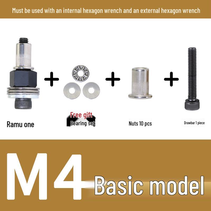 Multi-Purpose Electric Rivet Tool with Manual Wrench and Nut Head Attachment
