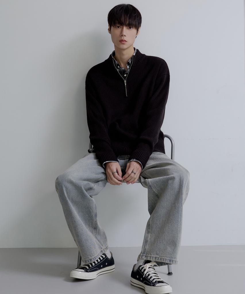 NODU Quarter Half Zip Ribbed Knit [Black]