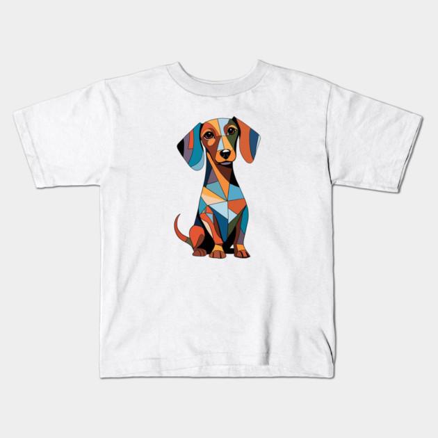 Boys Girls Soft Cotton Graphic Tees Cute Cubist Dachshund Breathable Daily School Wear Kids T-Shirts