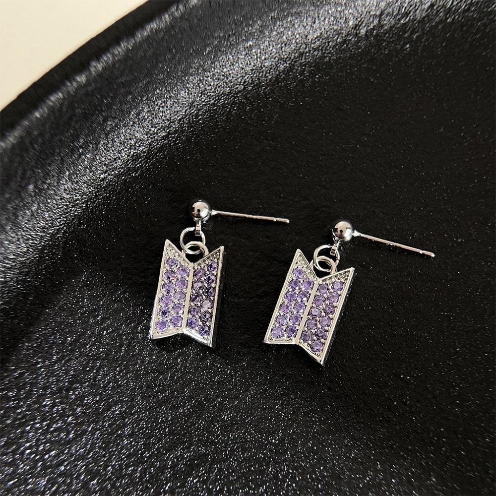 Mode Paarse Oorbellen met Kristal-kleurige Zirkonia Legering Hanger Cadeau voor POP muziek liefhebbers