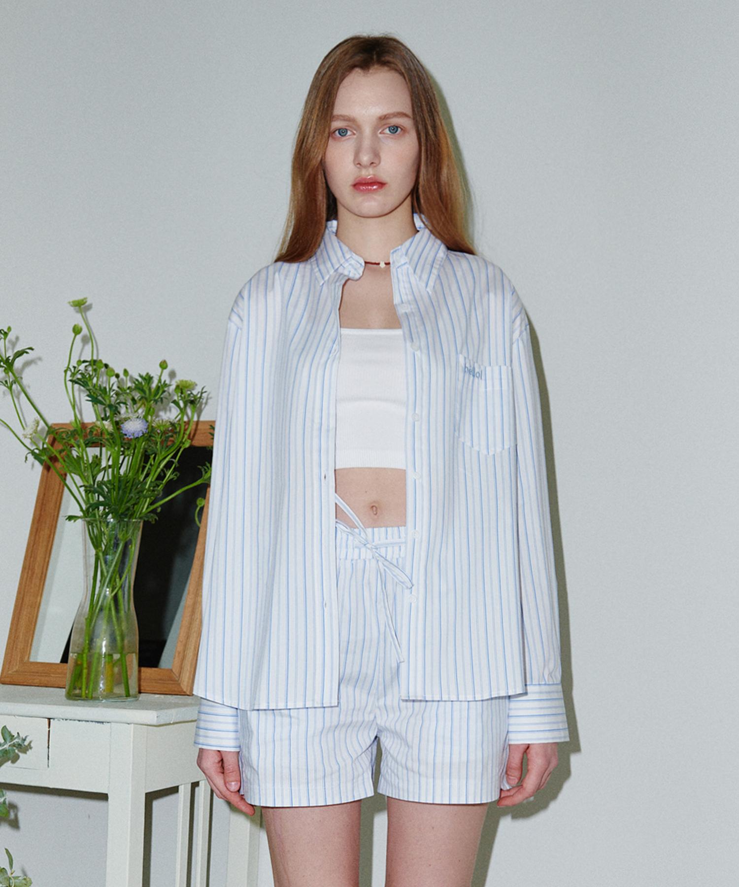 Belloel Striped Logo Shirt Ivory Free
