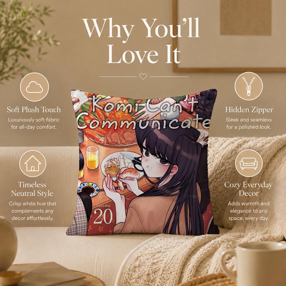 Anime K-Komi Can't CommunicateS Cushion Cover Double-Sided Printed Pillow Cover Hypoallergenic Dust-Mite Proof
