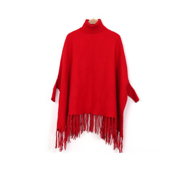 Coats, Jackets & Vests High Necked Ladys Fringed Cape Monochromatic Shawl Bat Sleeve Jacket Red