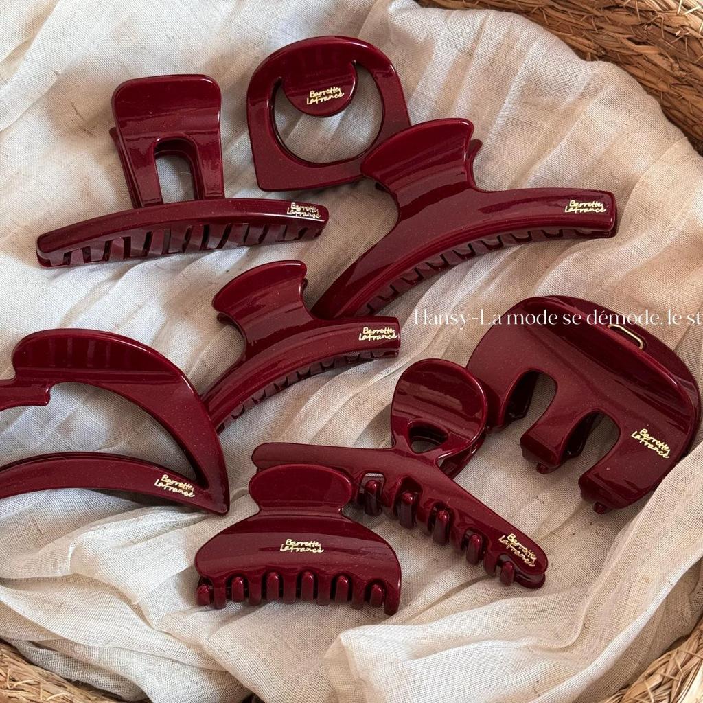 Red Series High-End Half-Up Hair Claw Clip for Women - Delicate New Year Updo Accessory