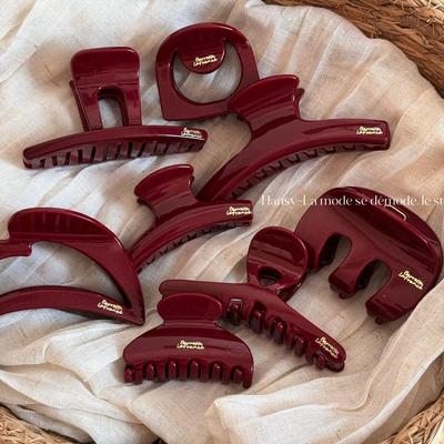 Red Series High-End Half-Up Hair Claw Clip for Women - Delicate New Year Updo Accessory