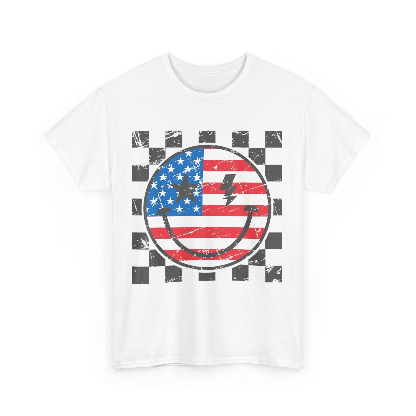 4th of July American Flag Smile Face Groovy Independence Day Shirt XXL