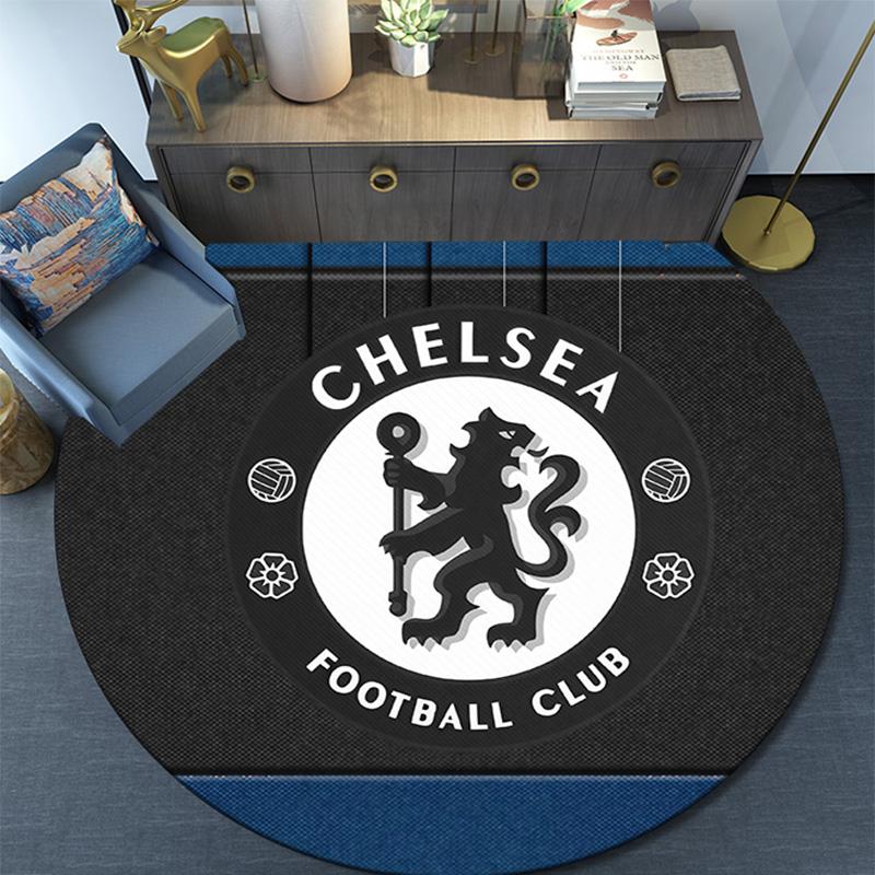 Chelsea Football Club Round Area Rug,Carpet Rug for Living Room Bedroom Sofa Playroom Decor,Non-slip Floor Mat