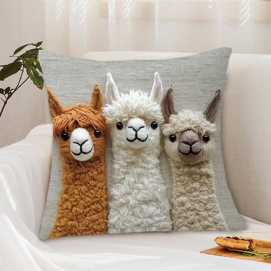Pillow Cover 2D Alpaca Pattern Easy To Wash Soft Breathable Fabric Cushion Cover Living Room Bedroom Home Decor
