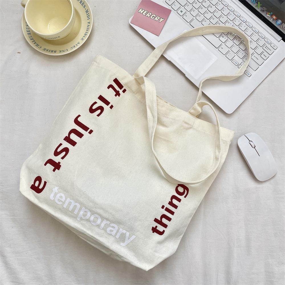 Korean E115 Large Capacity Simple Canvas Shoulder & Shopping Bag