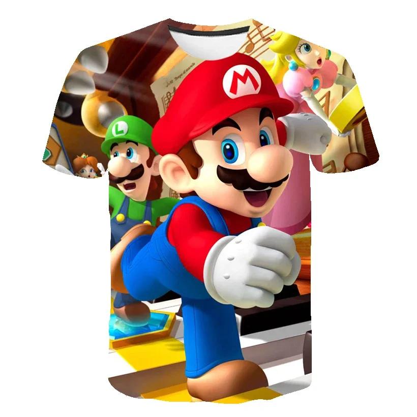 2025 MINISO Summer T-shirt  Super Mario Bros T-shirt Kids Harajuku Fashion Casual T-Shirt Boy Girls Polyester Boys Girls Short Sleeve