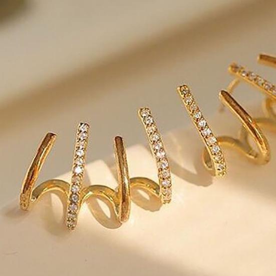 1 Pair Shining Rhinestones Ear Studs Fine Craftsmanship Creative U-shaped Four-Rows Women Earrings Jewelry