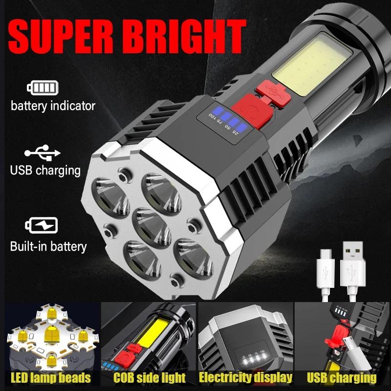 4/5/6LED High Power Led Flashlights Rechargeable Camping Spotlight With Side Light 3 Lighting Modes For Camping Adventure