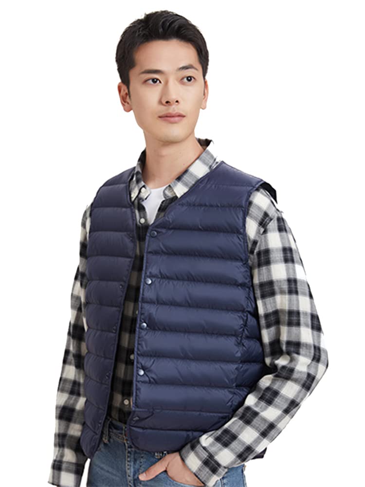 

Wnodruke Сверхлегкий пуховый внутренний холодный компактный WN003 мужской жилет, без воротника, жилет, легкий, погода, хранение, (JP, Алфавит, XL, Синий)