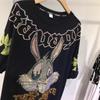 T-shirt Peony Rabbit z Diamentami Plus Size – Krótki Rękaw, Okrągły Dekolt, Modny dla Kobiet 200-300 lbs