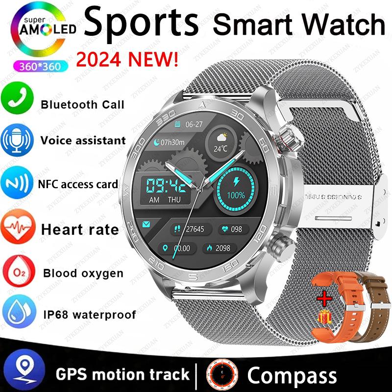 New GPS Track Smart Watch Men AMOLED HD Screen Outdoor Sports Fitness Heart Rate NFC IP68 Waterproof Bluetooth Call Smart Watch