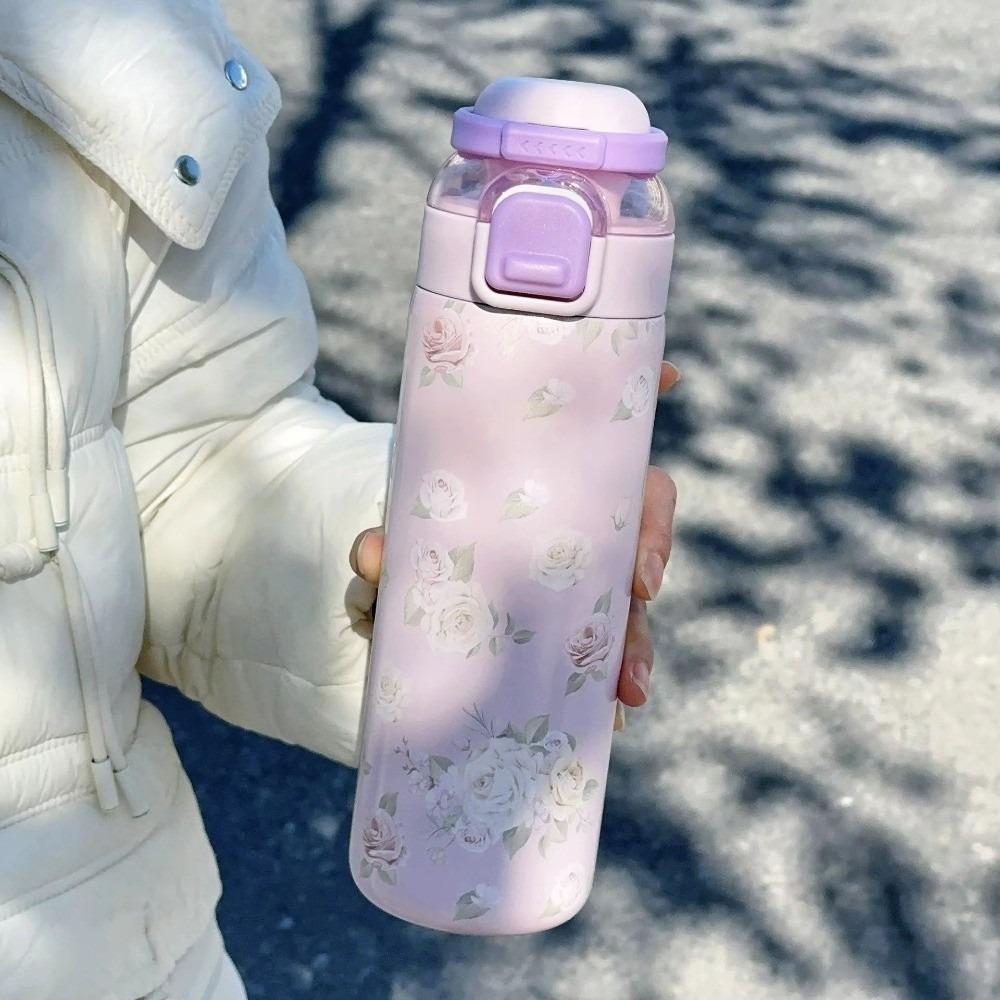 700ML Sport-Wasserflasche mit Aufdruck Ein-Klick-Deckel Thermos-Wasserflasche Trinkhalm & Schluckoption Vakuumisoliert Isolierte Wasserflasche