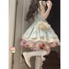 Sweet Spice Girl Pink Floral Dress Female Small Summer Beautiful Waist Fluffy Short Skirt College Style Cake Dress