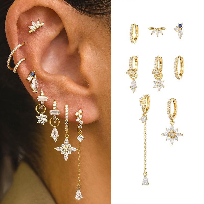 Fashion Stainless Steel Zircon-Embedded Unisex Trendy Earrings Ear Cuffs Stud Set-Wedding Engagement Party Body Piercing Jewelry