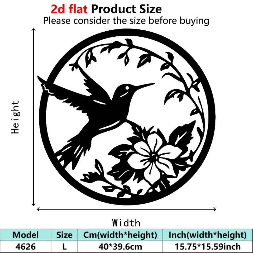 1pc 40cm 15.75inch Abstract Hummingbird Flowers Wrought Iron Wall Sculpture, Rustic Bohemian Hanging Decor for Living Room Bedroom