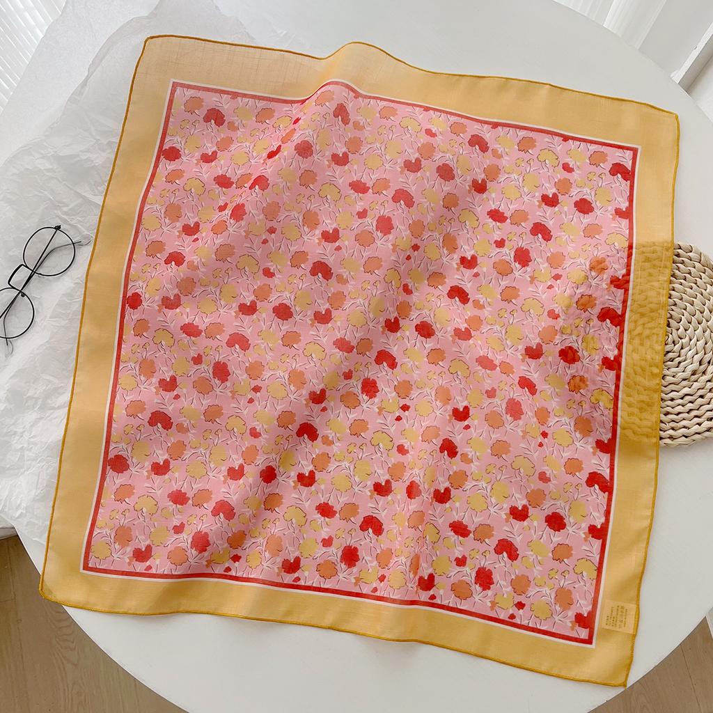 Spring And Summer Korean Literary And Artistic Versatile Cotton And Linen Small Square Scarf Silk Scarf Women'S Fashion Temperament Scarf Headband