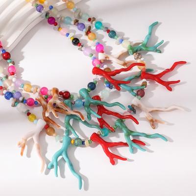 Übertriebene Perlenkette Koralle Böhmischer Ozean-Stil Strand Choker Koralle Anhänger Halskette Sommer