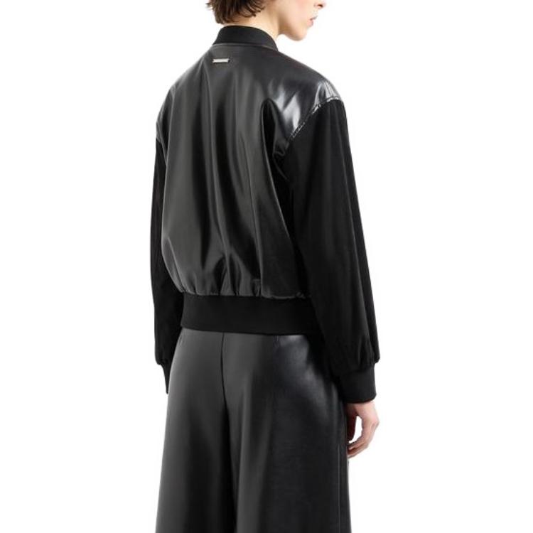 Armani Exchange Color Block Stand Collar Zip Long Sleeve Jacket Women jackets Black 3DYB09-YNYJZ1-1200