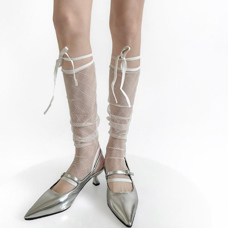 Damen Beinwärmer Sommer Durchsichtige Netz-Beinhülsen Harajuku Beinabdeckung Strümpfe Mode Knöchel Haufen Socken Lange Stiefelsocken