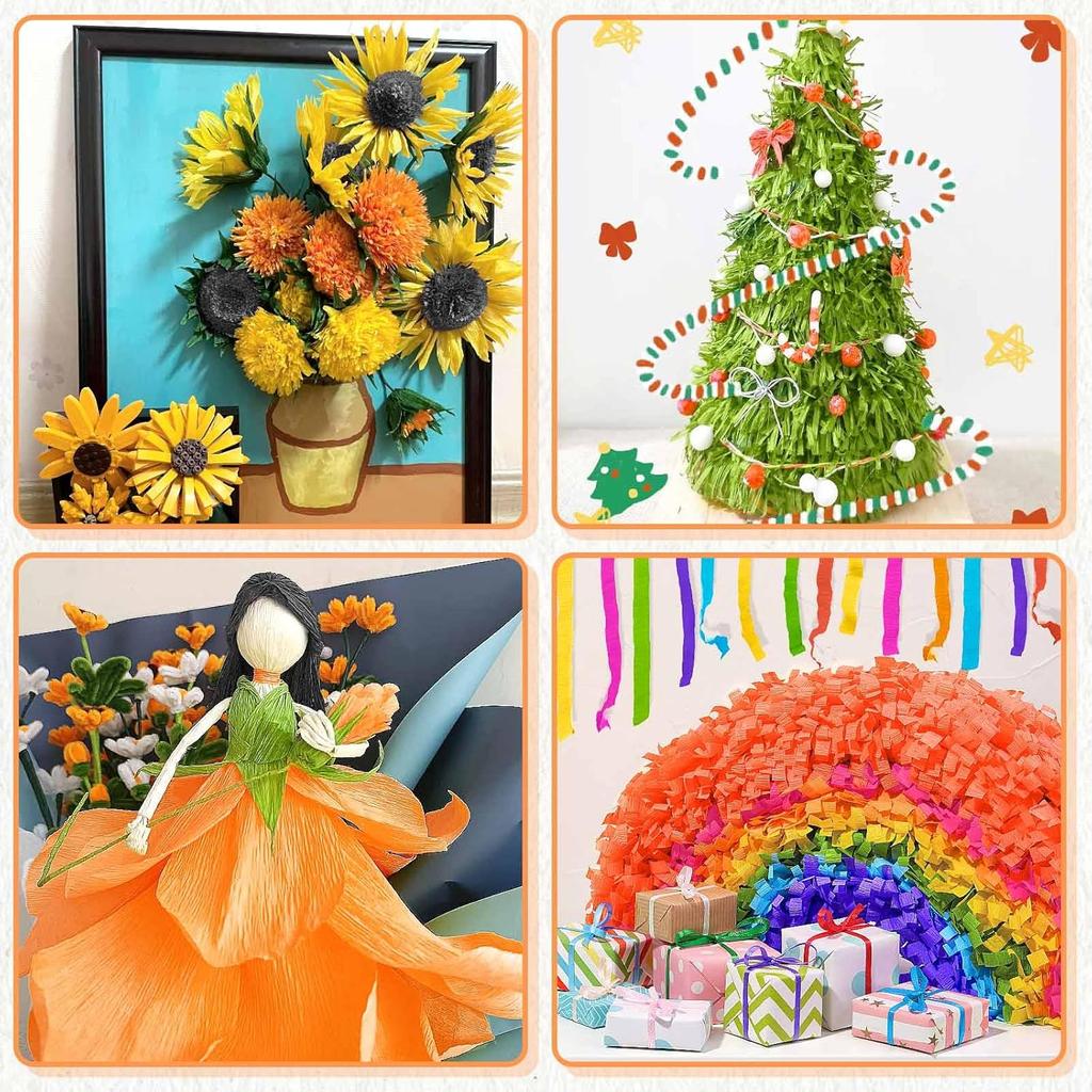 3/5/6 Rolls Crepe Paper Streamers, Colorful Crepe Paper Sheets 20 Pcs Floral Iron Wire 1 Pcs Green Floral Adhesive Tape