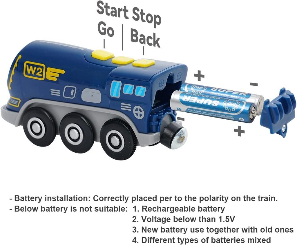 TOPLIVING Wooden Train Track Accessories Battery-Operated Locomotive with Magnetic Connection Compatible with Thomas, Brio, and Chuggington