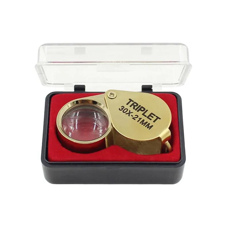 Pocket Loupe Magnifier Jewelry Magnifying Glass Foldable Diamond Lupa Triplet Jewelers Eye Glass Tool Reading Magnifier
