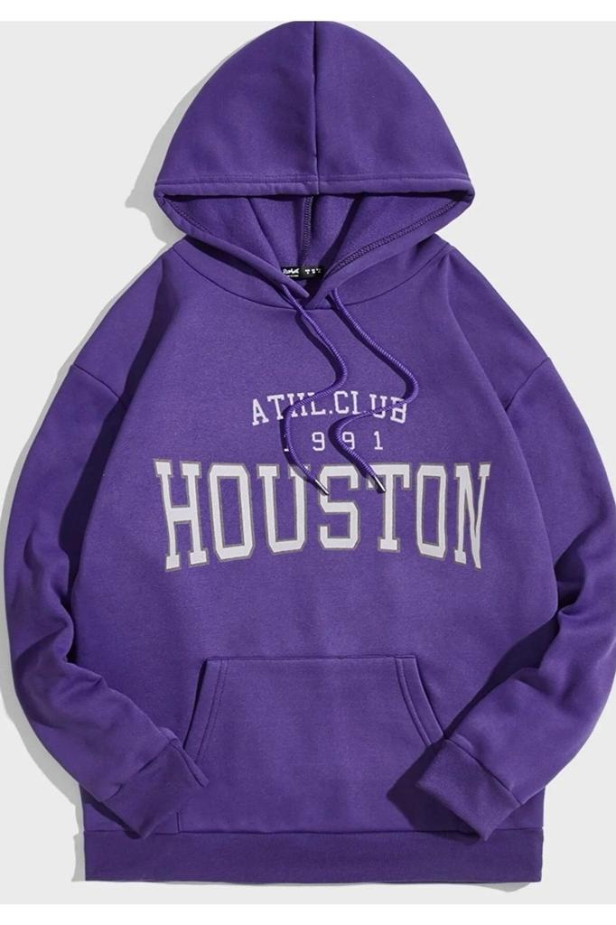 Women's Style Big Size Sweatshirt Plus Size Hooded Houston Printed 3 Thread Full Winter Oversize Sweatshirt