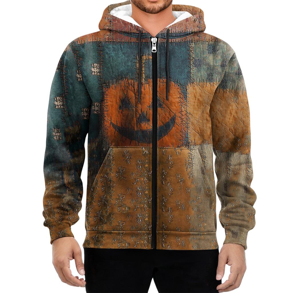 Men's Casual Long-Sleeved Zippered Hooded Sweatshirt Jacket
