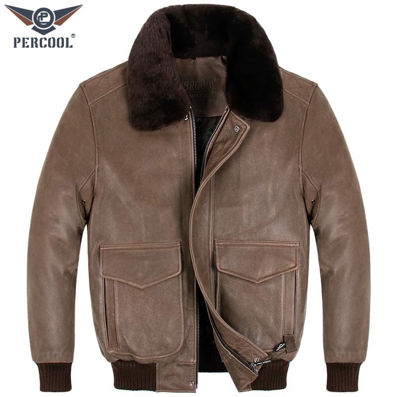 Men's Genuine Leather Pilot Jacket - Thick Cowhide, Casual Large Size, Autumn/Winter Coat