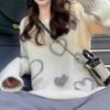 Korean autumn and winter new hot diamond love pullover sweet sweater lazy loose versatile casual fashion top