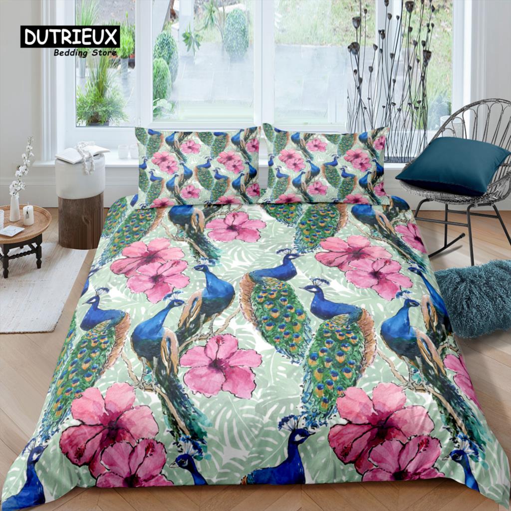 

Роскошный 3D комплект постельного белья с павлином для дома, пододеяльник и наволочки с цветочным и лиственным принтом, размер Queen и King, размер EU/US/AU/UK, одеяло, постельное белье EU single(135x200cm)