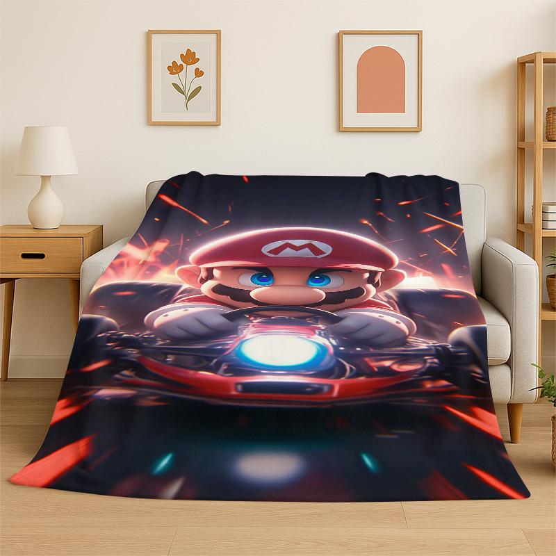 Cartoon M-Mario Bros Game Flannel Blanket Soft Warm Throw Blanket for Bedroom Living Room Bed Travel Camping Picnic Gift Kids