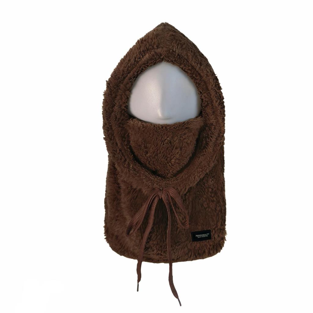 Men's Fluffy Winter Pullover Hat with Face Mask, Warm Scarf, and Velvet Windproof Ear Protection