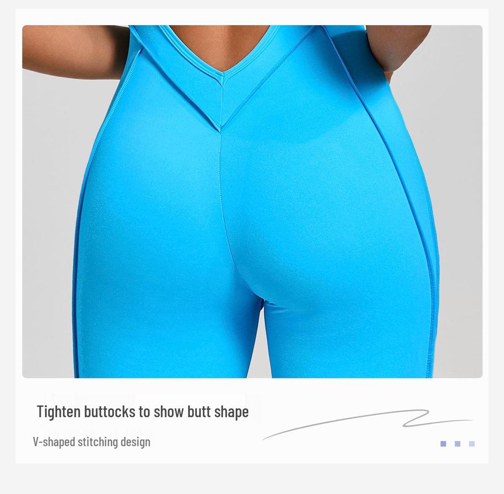 Europäischer & Amerikanischer 3D Ästhetischer Kurzarm Jumpsuit mit Offenem Rücken für Yoga und Fitness