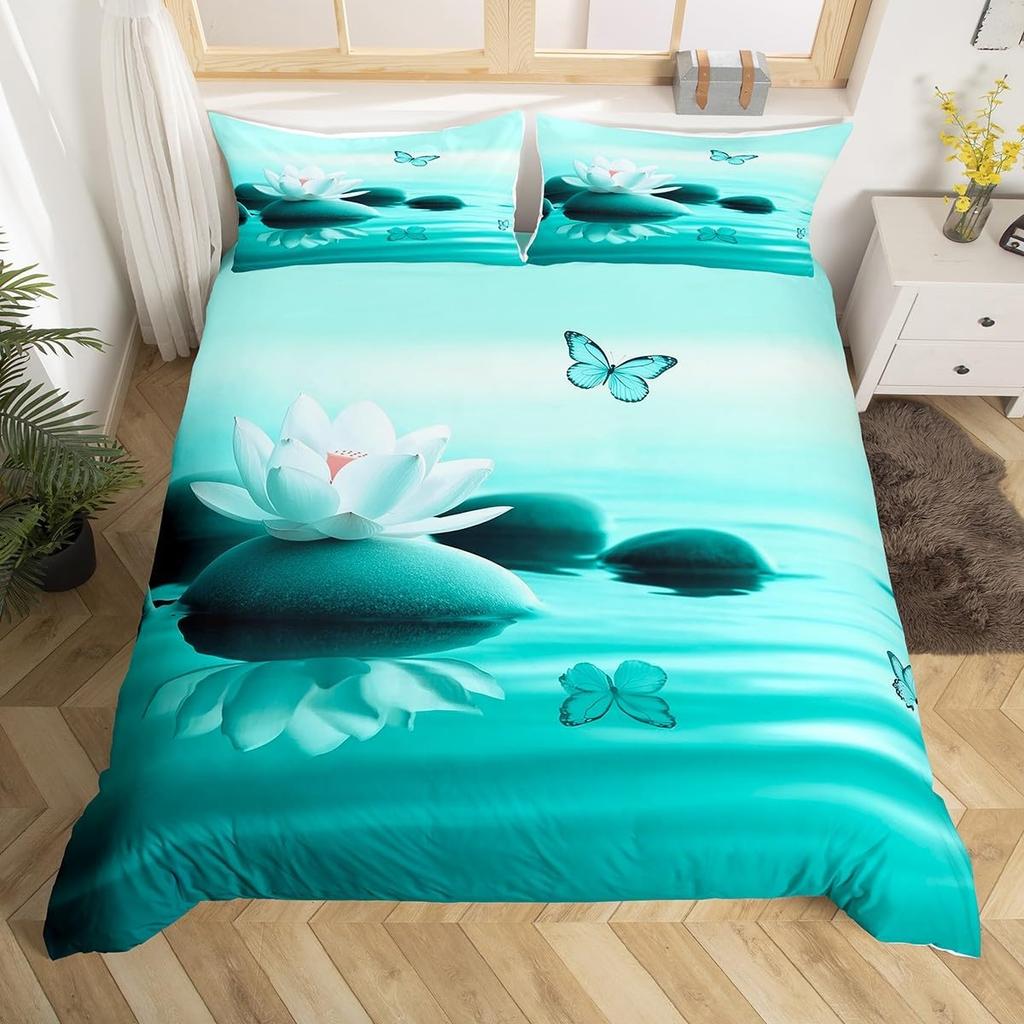 Comforter Minimalist Zen Stone Boho Comforter Purple Flowers Twin Bedding Setblack Stones Print Bed Set For Girls Woman