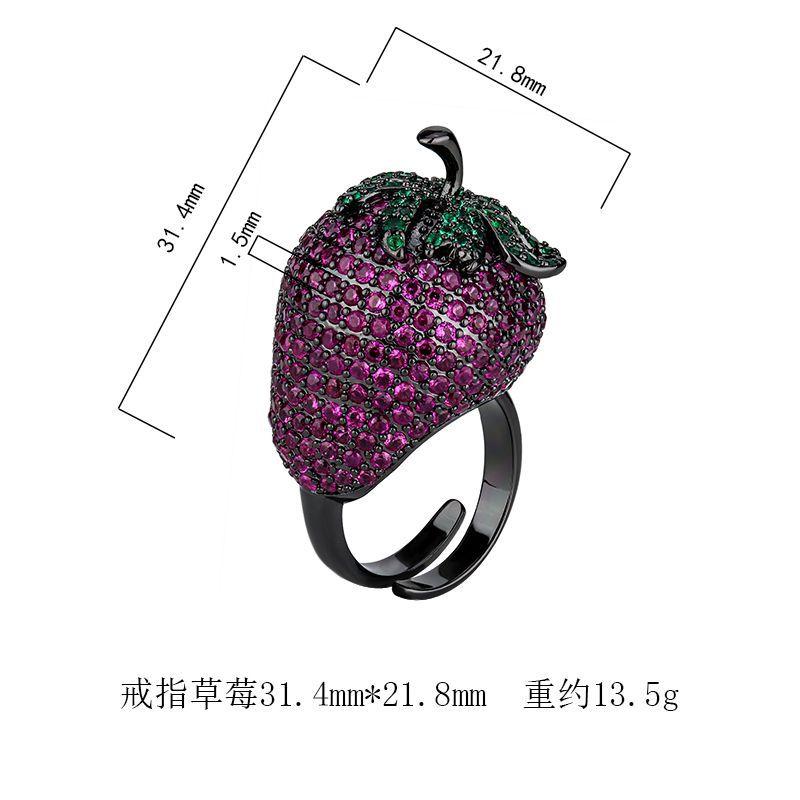 Anello Aperto Esagerato Gioielli Fragola Colore Oro Nero Tesoro Moda Stile Lusso Donna Sensazione Premium Consegna Lotti