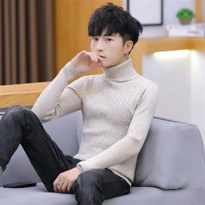

Большой размер водолазка свитер мужской корейский стиль тонкий и модный молодежный трикотажный низ рубашка утолщенный мужской свитер куртка M абрикосовый