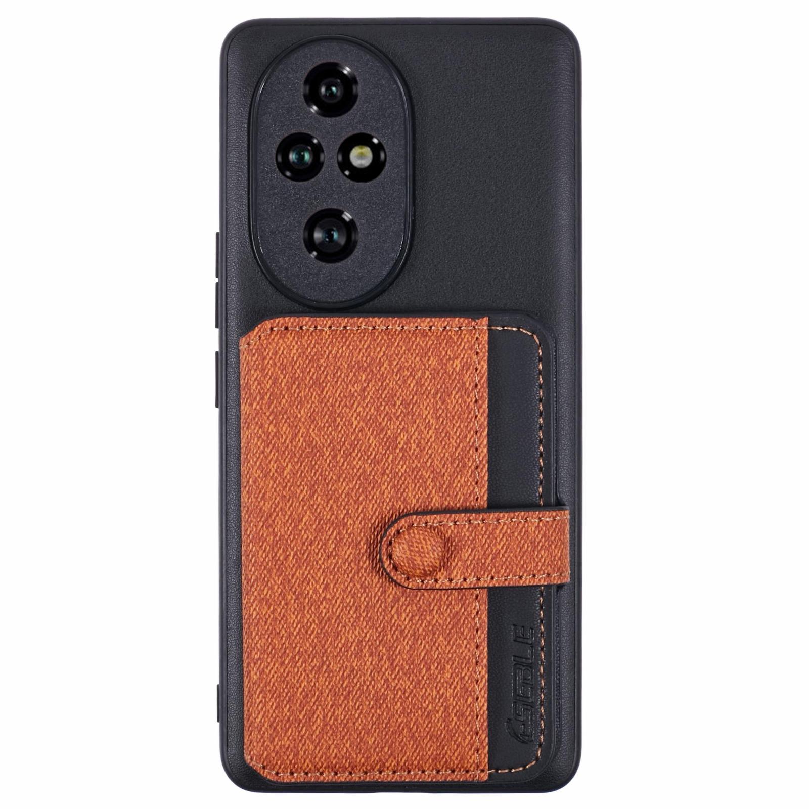 

For Honor 200 Pro 5G Phone Case Adhesive Card Bag Color Matching with Kickstand Brown