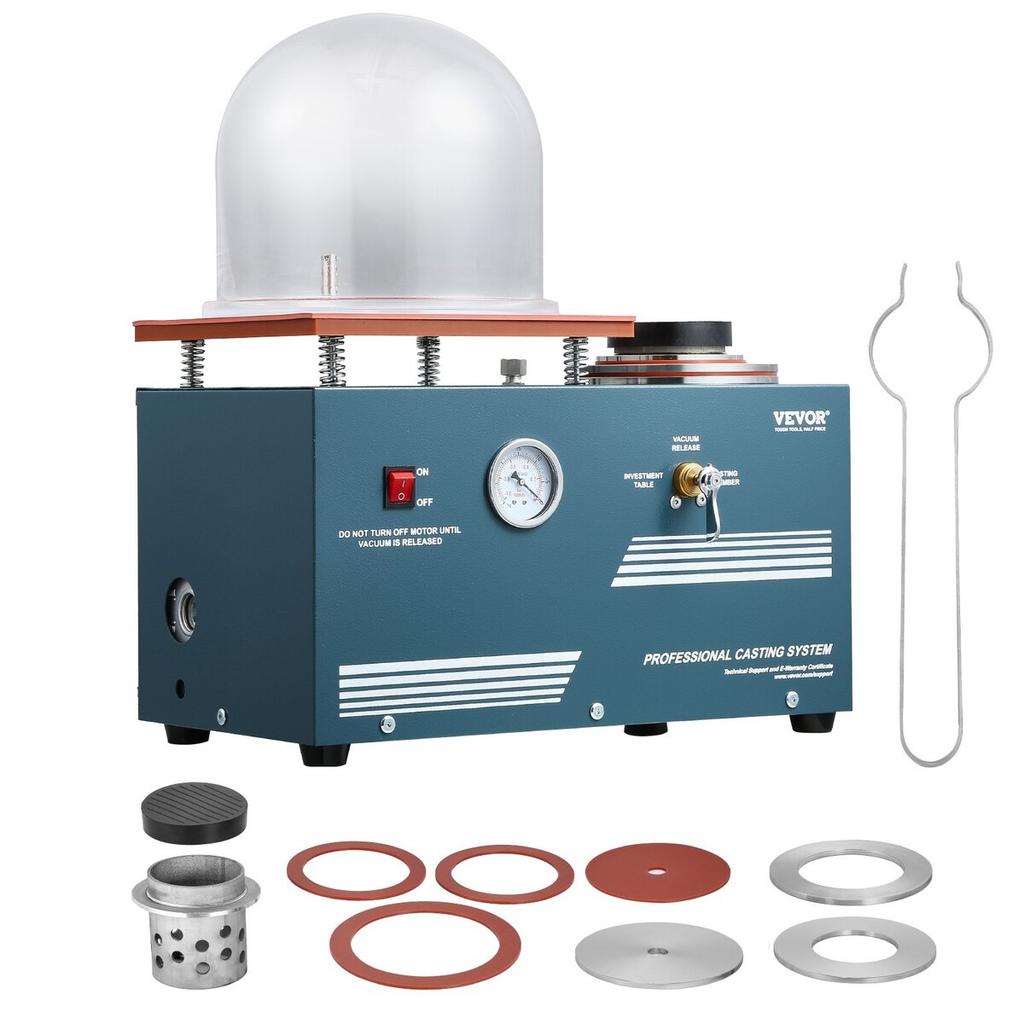 Vacuum Investing Casting Machine 290W Power 3CFM Pump Bell Jar for Jewelry
