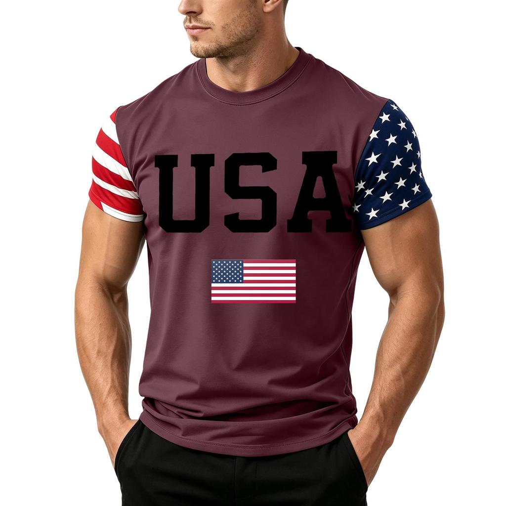 Men's Independence Day Flag Print Short Sleeve T-Shirt, Loose Casual Daily Summer Tops
