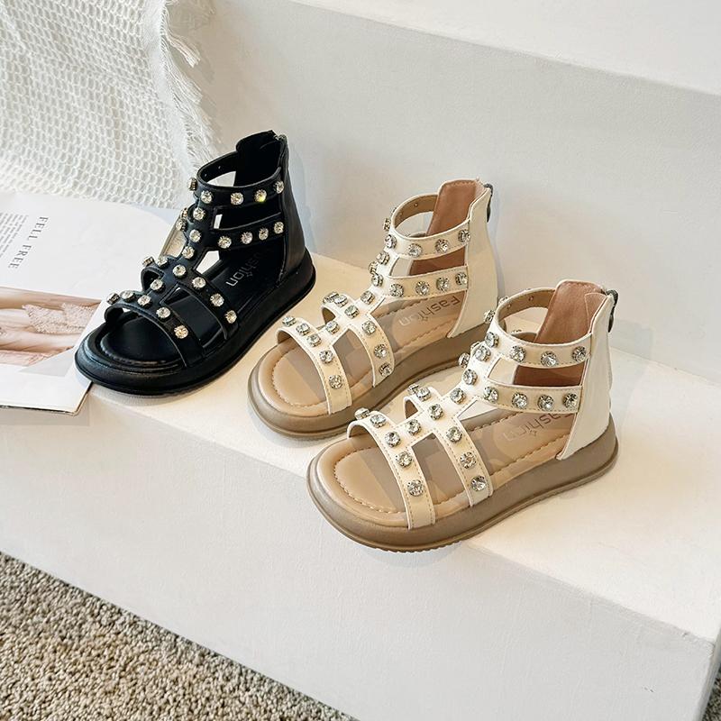 Girls' Sandals  Summer New Children's Shoes Little Girls' Princess Shoes Soft Bottom Casual Rhinestone Roman Shoes Trendy