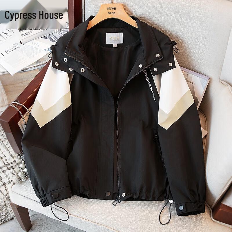 SiBaiShe Women s Color Block Hooded Casual Jacket S