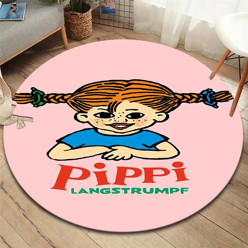Pippi Longstocking Round Area Rug,Carpet Rug for Living Room Bedroom Sofa Playroom Decor,Non-slip Floor Mat
