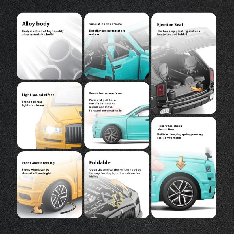 1/32 Scale Rolls Cullinan SUV Alloy Luxy Car Model Diecast Metal Toy Vehicles Car Model Sound and Light Simulation Children Gift