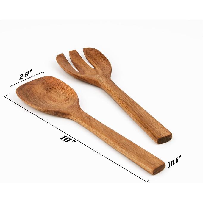 Naturoom Acacia Wood Salad Servers, 10-inch Wooden Utensils for Cooking and Kitchen - Set of 2